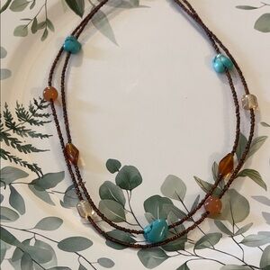 Chic Turquoise and Brown Beaded Necklace